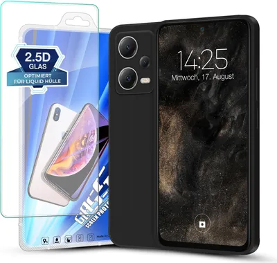 Produktbild von Hülle für Xiaomi Redmi Note 12 5G mit 9H Displayglas Displayschutz Plus Case Cover Bumper Silikon Softgrip Schutzhülle Farbe: Schwarz