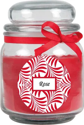 Immagine prodotto di Candela profumata con scritta "Rose" in un barattolo di caramelle, 300 g di cera - durata di combustione circa 70 ore, candela in barattolo in confezione regalo