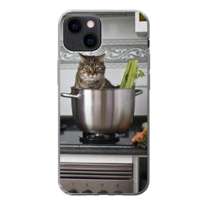Produktbild von MuchoWow® Handyhülle Schutzhülle Hülle für iPhone 13 mini Katze - Pfanne - Küche Silikon Softcase Handy Hülle - Softcase