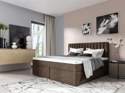 Produktbild von Boxspringbett Schlafzimmerbett LINNEA 200x220cm Stoff Braun inkl. Bettkasten