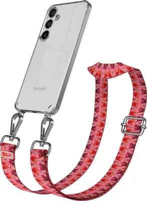 Produktbild von EAZY CASE Handykette - Verstellbarer Trageriemen kompatibel mit Samsung Galaxy S24 Plus, Handykordel mit transparenter Silikon-Hülle, Karabiner Silber, ZickZack Style, Band in Lila