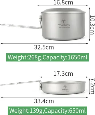 Obrázok produktu pre TOMSHOO Súprava titánového riadu Camping Pot and Pan na kempovanie a cestovanie s batohom