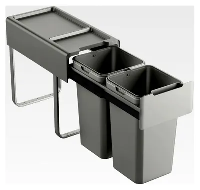 Produktbild von Einbaumülleimer 28L (2x14L) mit 2 Fächern und Deckel für Mülltrennung in der Küche, ausziehbar, Grau