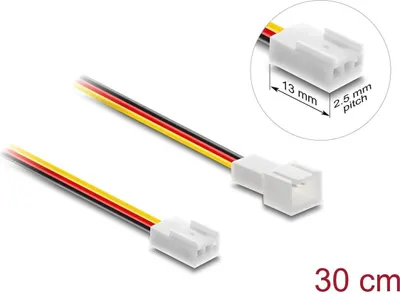 Produktbild von Delock Lüfter Verlängerungskabel Stecker zu Buchse 3 Pin, Steckerlänge 13 mm, 30 cm