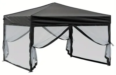 Obrázok produktu pre Skladací párty stan s bočnými stenami, rozmery 3x3 metre, čierna farba, určený na vonkajšie použitie a podujatia