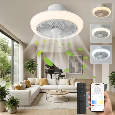 Produktbild von 46cm Deckenventilator mit Beleuchtung - 36W Leiser DC Motor Ventilator Decke mit App Fernbedienung LED Deckenlampe Dimmbar für Kinderzimmer Flach