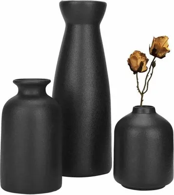 Produktbild von Famanu Keramische Vasen Set von 3 - Schwarz Matt, Modernes Design