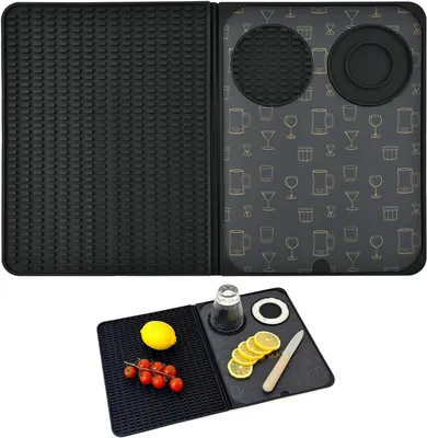 Produktbild von Barmatte mit Schneidebrett – 30 cm – Set mit 46 Stück – Faltbare, multifunktionale Abtropmatte – Silikon-Barmatte für Bars – Ideal für den Außenbereich, Camping und Clubs