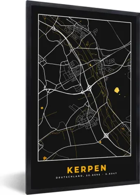 Produktbild von MuchoWow® Gerahmtes Poster Stadtplan - Karte - Kerpen - Gold - Deutschland - Karte 20x30 cm - Poster mit Schwarzem Bilderrahmen Wandposter Rahmen Foto Bilder - Drucken - Bilder Poster im Rahmen