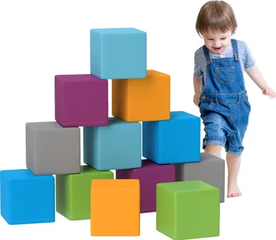 Produktbild von HOMCOM Softbausteine 12er-Set Schaumstoff Bausteine Riesenbausteine Bauklötze Bauspielzeug Schaumstoffblöcke für 1-3 Jahre alt Kinder Kunstleder EPE
