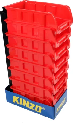Immagine prodotto di 8 scatole impilabili con appendino di Kinzo Storage, in plastica, circa 10 x 16 cm per scatola, rosso