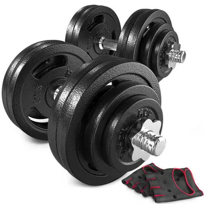 Produktbild von Činky litinové nakládací jednoruční set 2x30kg + rukavice 2 x hřídel