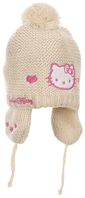 Produktbild von Baby Mütze gestrickt mit Fleece-Futter Hello Kitty Weiß 46 cm