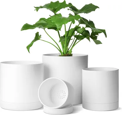 Produktbild von Famanu Blumentöpfe Set von 4 - Runde Kunststofftöpfe mit Bewässerungssystem