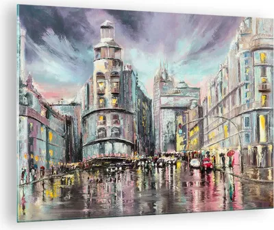 Produktbild von Bilder auf glas - Stadt Straße Haus - 70x50cm - Glasbilder - Wandbilder - Kunstdruck - zum Aufhängen bereit - Wanddekoration aus Glas - Glas Bilder - Wandbild auf Glas - Einteilig - GAA70x50-3440