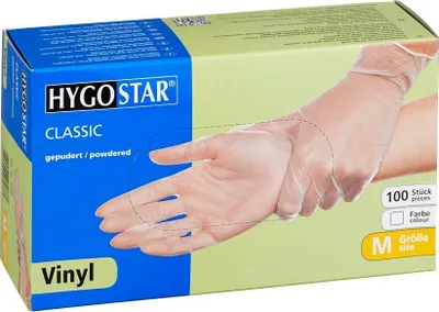 Immagine prodotto di Hygostar 2695 Vinylhandschuhe Classic transparent Gr. 8/M gepudert