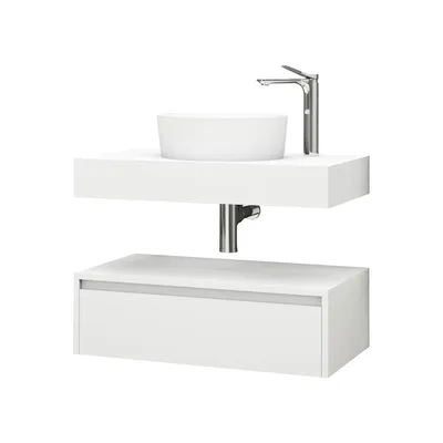 Produktbild von BELVIT Linuva Waschtischunterschrank MDF – Bad Unterschrank hängend mit Schublade & Ablage, modern, mattschwarz/eiche/mattweiß, 80×50 cm & 120×50 cm