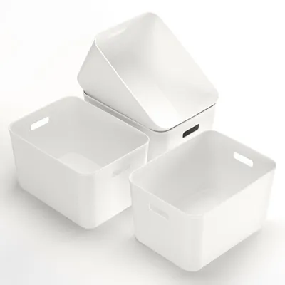 Obrázok produktu pre Úložné koše 17 l, 4 ks, plastové, s rúčkami, pre kanceláriu, 35 x 27 x 20 cm, biela