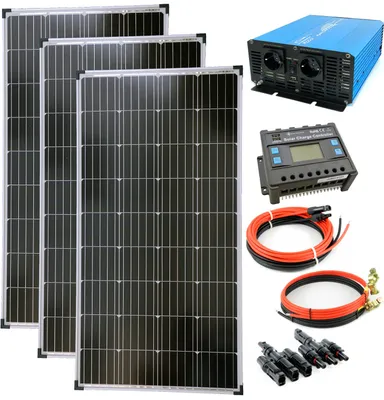 Produktbild von Solar Set 12V 3x130 Watt Solarpanel Reiner Sinus Wechselrichter 1500W Solaranlage PV