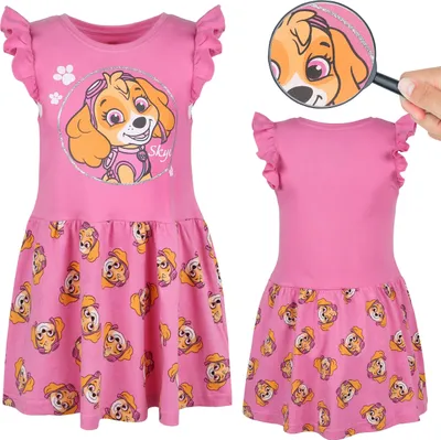 Produktbild von Paw Patrol SKYE Rosa BAUMWOLL Kleid mit kurzen Ärmeln, Mädchenkleid, 100% BAUMWOLLE 116
