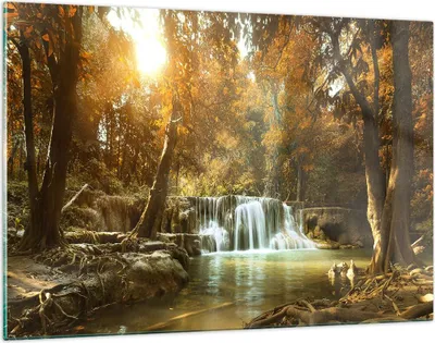 Produktbild von Bilder auf glas - Park Wasserfall Wasser - 120x80cm - Glasbilder - Wandbilder - Kunstdruck - zum Aufhängen bereit - Wanddekoration aus Glas - Glas Bilder - Wandbild auf Glas - GAA120x80-3789