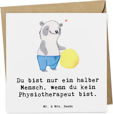 Produktbild von Mr. & Mrs. Panda faltkarte Physiotherapeut Herz - Weiß - Geschenk, Grußkarte, anlasskarte, Glückwunschkarte, Klappkarte, doppelkarte
