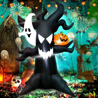 Aufblasbarer Halloween-Geisterbaum 1,8 m mit LED-Kürbissen