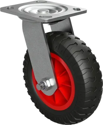 Obrázek produktu pro 1 x Otočné kolečko sPolyuretankolečkem ø 160 mm kluzné ložisko přepravní váleček odolnost proti propíchnutí, černé/červené