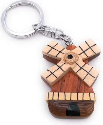 Produktbild von Onwomania Schlüsselanhänger aus Holz Windmühle Bauwerk Mühle Mahlmühle Bauernhof Anhänger Charm