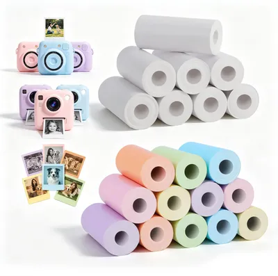 Productafbeelding van Set van 20 thermische papierrollen voor kindercamera, 57 mm x 25 mm, 12 gekleurd en 8 wit