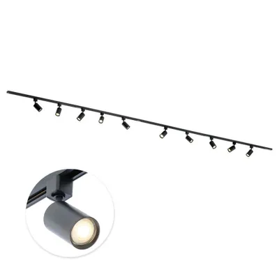 Produktbild von Qub Focus III 1-Phasen Led Schienensystem - 500cm - 10x GU10 Spots - 5x 1m Schienen - I-Form - Deckenstrahler Schwarz - Erweiterbar & flexibel - LED