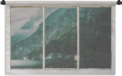 Produktbild von MuchoWow® Wandteppich Wandbehang Aussicht - Berg - Nebel 150x100 cm Tapisserie Dekoration Wandtuch - Waschbar - Tapisserien - Wand-Decke