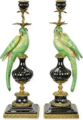 Produktbild von Paar Kerzenständer Papagei Porzellan Bronze Replikat Retro Design Dekoration