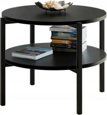Zdjęcie produktu dla Stolik kawowy okrągły loft z półką 55x55x46 cm metalowy czarny