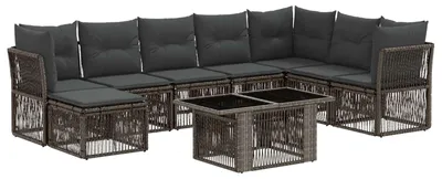 Immagine prodotto di Set da giardino composto da 9 pezzi, colore grigio, in rattan sintetico