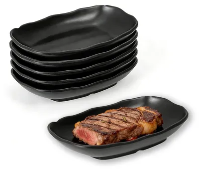 Obrázek produktu pro Sada 6 obdélníkových servírovacích talířů – melamin – 19,8 x 12,2 cm