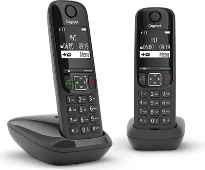 Obrázok produktu pre Gigaset AS690 Duo, Analógový / DECT telefón, Bezdrôtový handset, Hlasitý odposluch, 100 položky, ID volajúceho, Čierna
