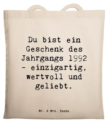 Produktbild von Mr. & Mrs. Panda Tragetasche Spruch 1992 Geburtstag Geschenk - Weiß - Uni Tasche, personalisierte Geschenke, Sprüche des Jahrgangs, Alter, geliebt und geschätzt, Shopping
