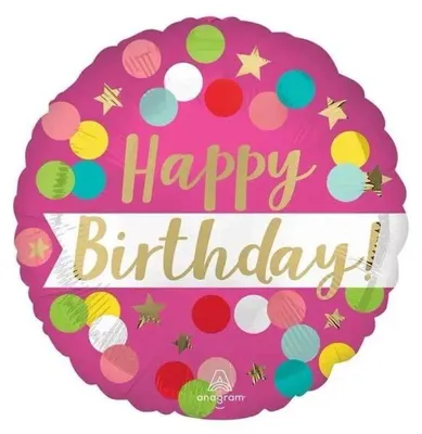 Obrázok produktu pre Fóliová balónik Birthday pink confetti 46 cm – Anagram