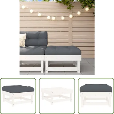 Produktbild von The Living Store Gartenhocker mit Kissen Weiß Massivholz Kiefer