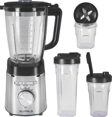 Produktbild von Gutfels Standmixer BLEND 5010 | 1,75 Liter Glaskrug | 1400 Watt | stufenlose Regulierung | 21000 Umdrehungen pro Minute | Selbstreinigungsfunktion | Crush-Funktion | 2 Getränke-Cups (300/600 ml) | Mahlbehälter mit passendem Messeraufsatz | Puls-/ Rührfunktion