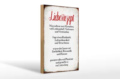 Produktbild von Holzschild Liebesrezept, 30x20 cm, Holzschilder Spruch Glück Weisheit Liebe Paar