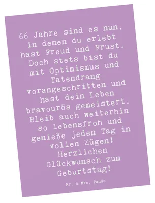 Produktbild von Mr. & Mrs. Panda Grußkarte Spruch 66. Geburtstag - Lavendeltraum - Geschenk, Postkarten, Erinnerungen, Alter, Ansichtskarten, feiern, Postkarte, Optimismus, Lebenswege