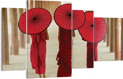 Produktbild von Bild auf Leinwand - Leinwandbild - 4 Teile - Bhutan Regenschirm Rot - 120x70cm - Wand Bild - Wanddeko - Wandbilder - Leinwanddruck - Bilder - Wanddekoration - Leinwand bilder - DL120x70-4290