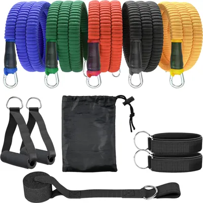 Produktbild von Trainingsbänder Premium-Set mit Tragetasche, Resistancebänder, Widerstandbänder, 5 Widerstandstufen, Allrounder-Set, Extra hohe Qualität