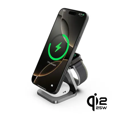 Obrázok produktu pre Cubenest Qi 2.2 SQ312 Ultra magnetická bezdrôtová nabíjačka, kompatibilná s MagSafe, celkový výkon 35 W, pre iPhone, Apple Watch, AirPods - sivá