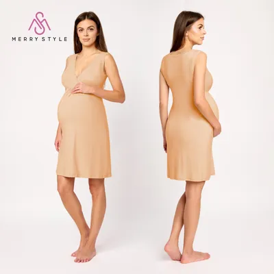 Produktbild von Merry Style Nachthemd Damen Schwangerschaft aus Viskose Stillnachthemd Elegante Nachtwäsche Damen, Leicht, Atmungsaktiv und Hautfreundlich MS10-467 (Sand, M)