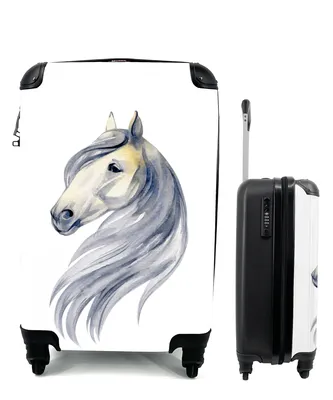 Produktbild von MuchoWow® Koffer Handgepäck Trolley Rollkoffer Kleine Reisekoffer mit 4 Rollen - Pferd - Aquarell - Gelb - Mädchen - Kinder - Mädchen - Cabin Size < 55x40x23 cm & 55x40x20 cm - Kinderkoffer - Kabinenkoffer - Boardgepäck - Reise-Box - Reisekoffer - Reisegepäck - Koffer mit Bild - Trolley für Kinder