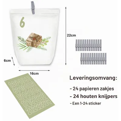 Produktbild von Adventskalender – Selbst befüllbar – 24 Papiertüten aus Kraftpapier – Weihnachtsmotive