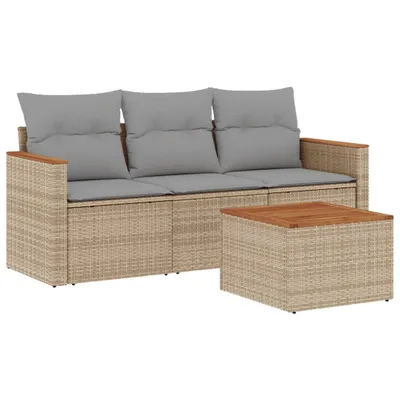 Produktbild von 4-tlg. Garten-Sofagarnitur mit Kissen Beige Poly Rattan